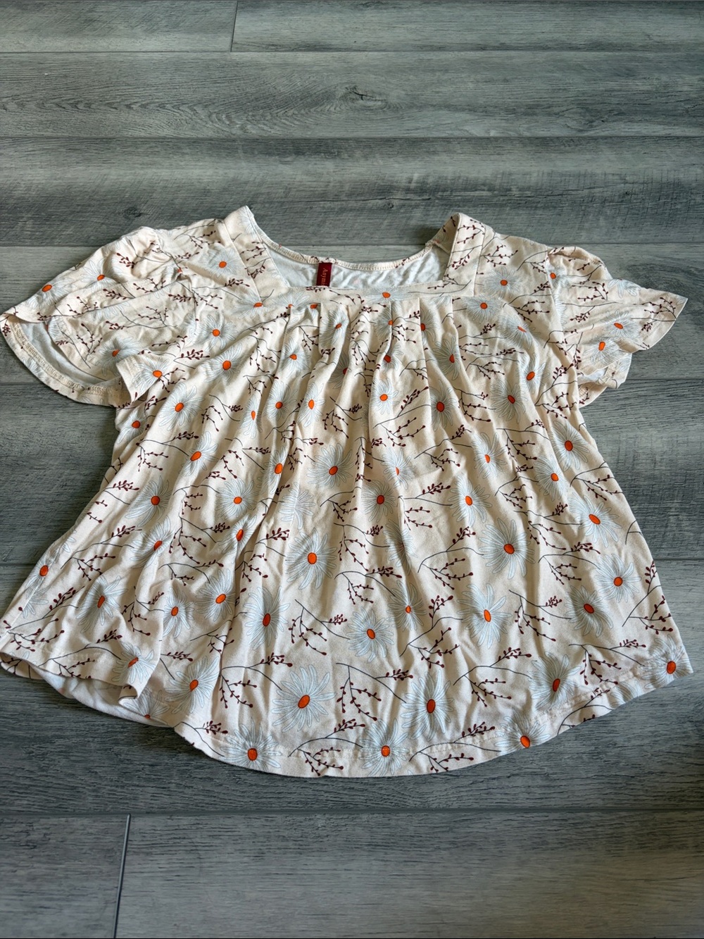 Artisan Cream Floral Short Sleeve Blouse with Orange Dot Detail